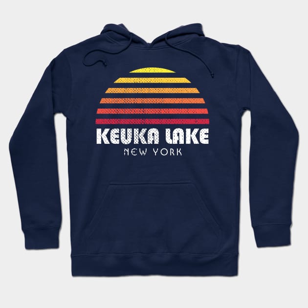 Keuka Lake NY Finger Lakes New York Retro Sunset Hoodie by PodDesignShop